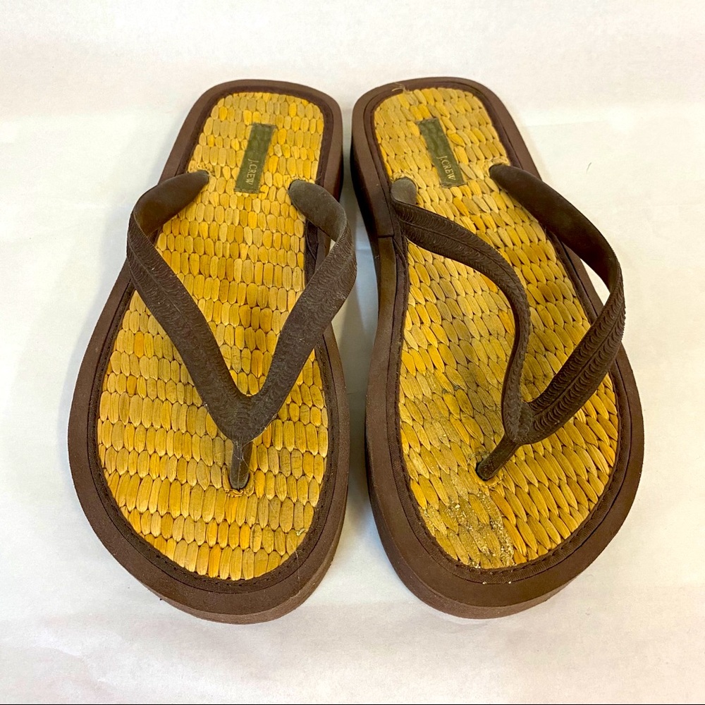 J Crew Brown Raffia Flio Floops